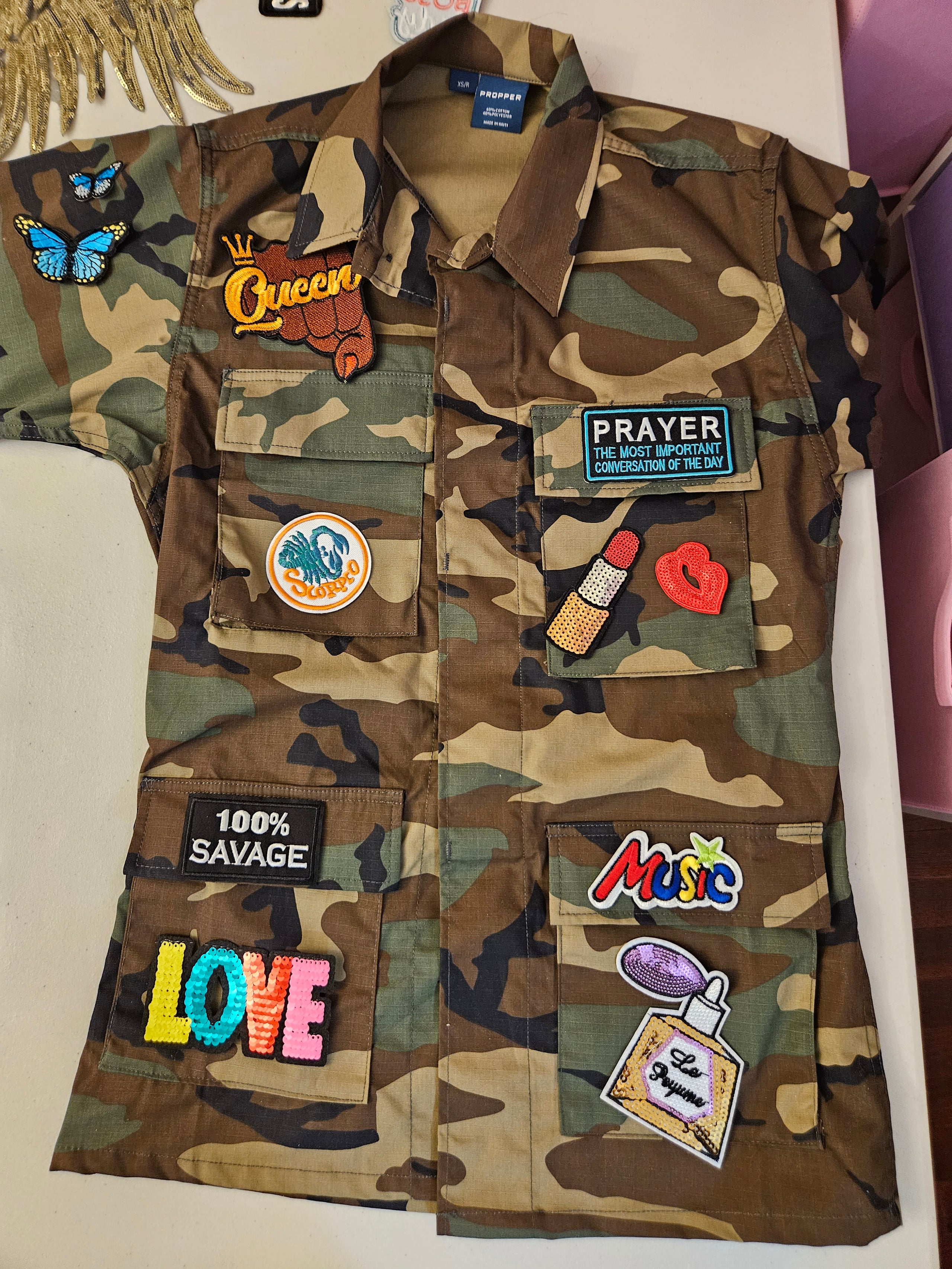 Fatigue jacket cheap with patches